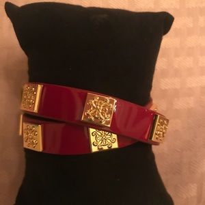 Meagen Patent Double Wrap Red & Gold Rustic Cuff